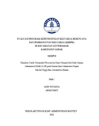 Image of EVALUASI PROGRAM KEPENDUDUKAN KELUARGA BERENCANA DAN PEMBANGUNAN KELUARGA (KKBPK) DI KECAMATAN LEUWIDAMAR KABUPATEN LEBAK
