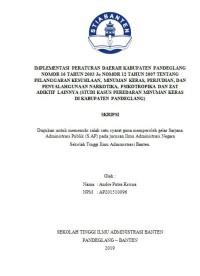 Image of mplementasi Peraturan Daerah Kabupaten Pandeglang Nomor 16 tahun 2003 Jo Nomor 12 Tahun 2007 tentang Pelanggaran Kesusilaan, Minuman Keras, Perjudian, dan Penyalahgunaan Narkotika, Psikotropika dan Zat Adiktif Lainnya (Studi Kasus Peredaran Minuman Keras di Kabupaten Pandeglang