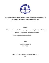 Image of ANALISIS PEMUNGUTAN PAJAK REKLAME DI KANTOR BADAN PELAYANAN PAJAK DAERAH (BP2D) KABUPATEN PANDEGLANG