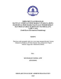 Image of IMPLEMENTASI PROGRAM BANTUAN STIMULAN PERUMAHAN SWADAYA (BSPS) OLEH DINAS PERUMAHAN KAWASAN PERMUKIMAN DAN PERTANAHAN KABUPATEN PANDEGLANG TAHUN 2018 (Studi Kasus Kecamatan Panimbang