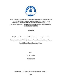 Image of IMPLEMENTASI PERDA KABUPATEN LEBAK NO 9 TAHUN 2011 TENTANG PEDOMAN TATA CARA PEMBENTUKAN DAN PENGELOLAAN PROGRAM BADAN USAHA MILIK DESA DI DESA KOLELET WETAN KECAMATAN RANGKASBITUNG KABUPATEN LEBAK