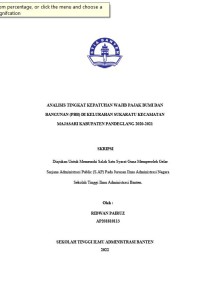 Image of ANALISIS TINGKAT KEPATUHAN WAJIB PAJAK BUMI DAN BANGUNAN (PBB) DI KELURAHAN SUKARATU KECAMATAN MAJASARI KABUPATEN PANDEGLANG 2020-2021