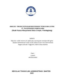 Image of ANALISIS TINGKAT KEPUASAN MASYARAKAT PENGGUNA LISTRIK PT. PLN (PERSERO) PANDEGLANG (Studi Kasus Masyarakat Desa Ciinjuk, Pandeglang